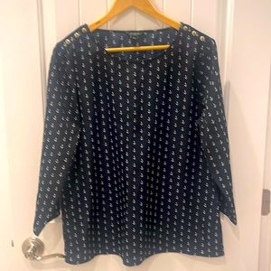 J Crew Navy Blouse with anchors ⚓️- Lg